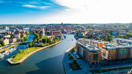 GdaÅsk (Danzig) aerial view of the city center and the portの写真素材