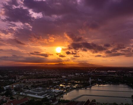 cityscape of Prachuap city from the top of Khao Chong Krachok, Prachuapkhirikhan province, Thailandの写真素材