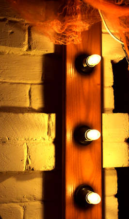 Retro light bulbs. Round lamp. Warm light.の写真素材