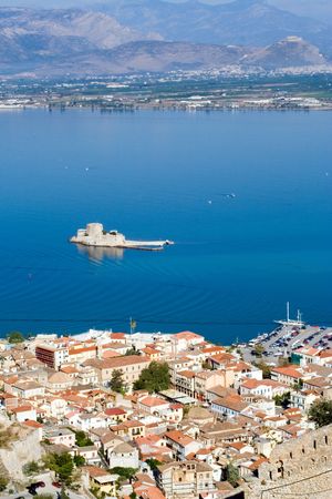 ancient venetian bourtzi castle in nafplion greeceの写真素材