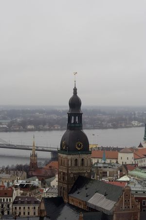 panoramic view of riga latvia daugava roofsの写真素材
