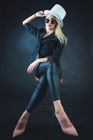 Sexy girl wearing a white hatの写真素材