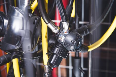 Snorkeling Mask and Tuba on Dock After a Diveの写真素材