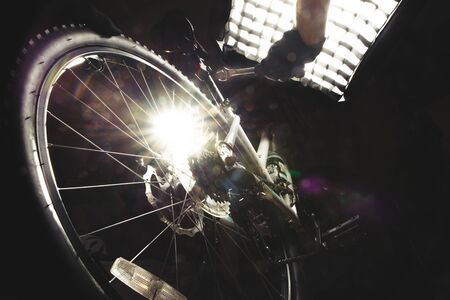 Detail of bicycle components. Close up cassette, chain and rear derailleur. Studio shotの写真素材