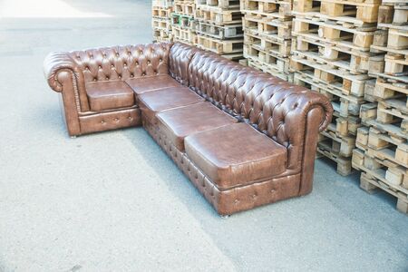 Leather sofa in white roomの写真素材