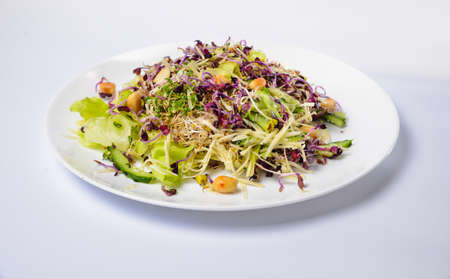 Food background: micro-village on a wooden background. Top view close-up. Vertical or horizontal formatの写真素材