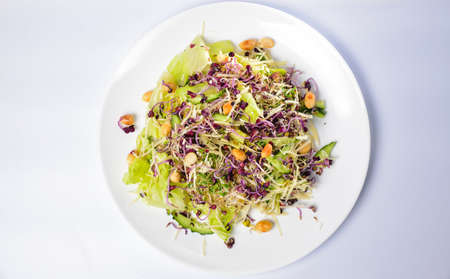 Food background: micro-village on a wooden background. Top view close-up. Vertical or horizontal formatの写真素材