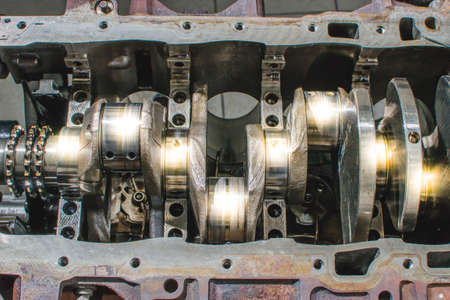 Damaged crankshafr from motorcycle engine.の写真素材