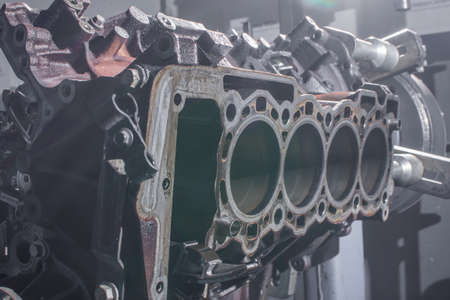 The cylinder block of the four-cylinder engine.
