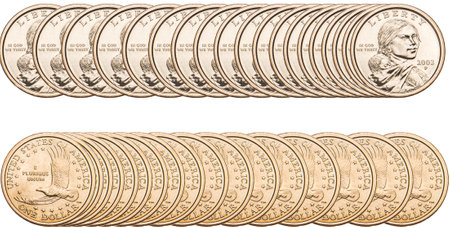 Ecuador one dollar coin isolated on whiteの写真素材