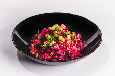 salad vinaigrette with herring on concrete backgroundの写真素材