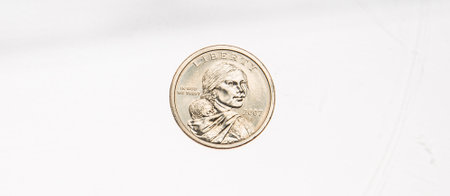 lot of one dollar and half a coins dollar isolated in white backgroundの写真素材