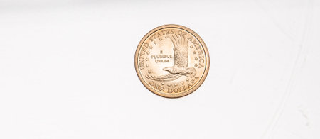 lot of one dollar and half a coins dollar isolated in white backgroundの写真素材