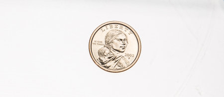 lot of one dollar and half a coins dollar isolated in white backgroundの写真素材