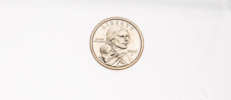 lot of one dollar and half a coins dollar isolated in white backgroundの写真素材