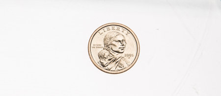 lot of one dollar and half a coins dollar isolated in white backgroundの写真素材