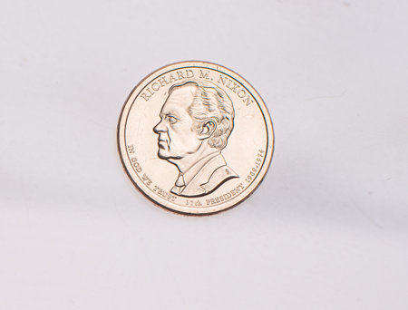 Full set of american coins isolated on white backgroundの写真素材