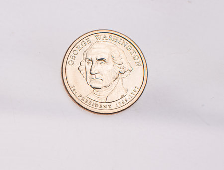 Full set of american coins isolated on white backgroundの写真素材