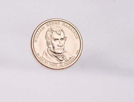 Full set of american coins isolated on white backgroundの写真素材