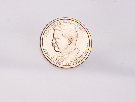 Full set of american coins isolated on white backgroundの写真素材