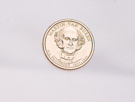 Full set of american coins isolated on white backgroundの写真素材