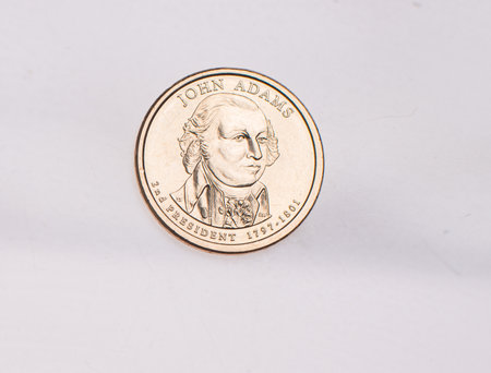 Full set of american coins isolated on white backgroundの写真素材