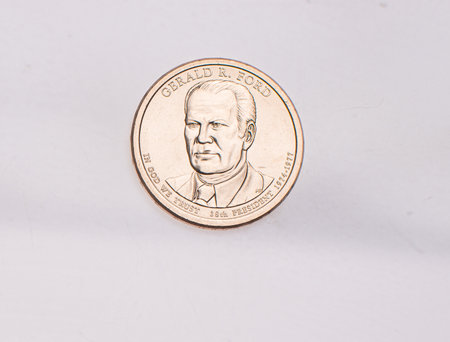 Full set of american coins isolated on white backgroundの写真素材