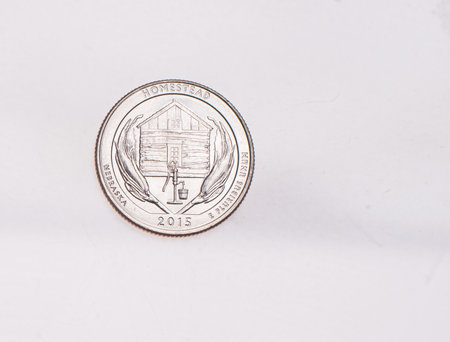 US Dollar coins President series $1 golden colored. The United States Mint honors our nation's presidents. Overhead flat layの写真素材