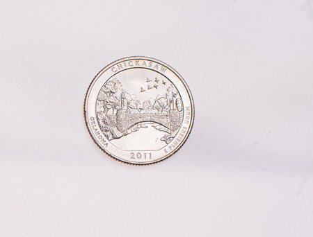 US Dollar coins President series $1 golden colored. The United States Mint honors our nation's presidents. Overhead flat layの写真素材