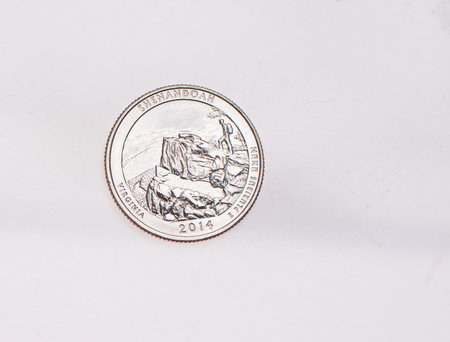 US Dollar coins President series $1 golden colored. The United States Mint honors our nation's presidents. Overhead flat layの写真素材