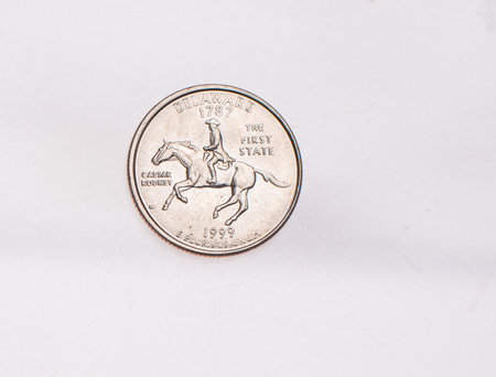 Coins of USA. Commonwealth statue in Harrisburg, Pennsylvania, depicted on the US Pennsylvania quarter (1999).の写真素材