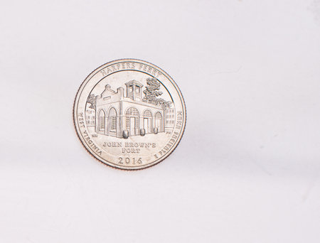 US Dollar coins President series $1 golden colored. The United States Mint honors our nation's presidents. Overhead flat layの写真素材