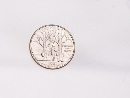 US Dollar coins President series $1 golden colored. The United States Mint honors our nation's presidents. Overhead flat layの写真素材