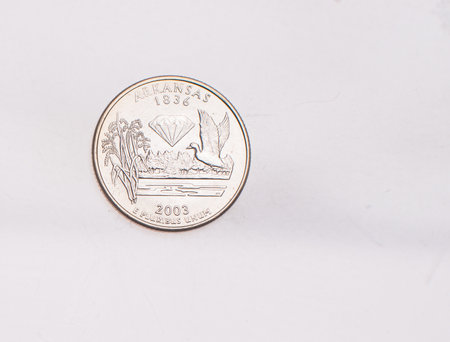 Coins of USA. Commonwealth statue in Harrisburg, Pennsylvania, depicted on the US Pennsylvania quarter (1999).の写真素材