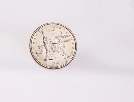 Coins of USA. Commonwealth statue in Harrisburg, Pennsylvania, depicted on the US Pennsylvania quarter (1999).の写真素材