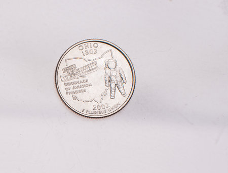 Coins of USA. Commonwealth statue in Harrisburg, Pennsylvania, depicted on the US Pennsylvania quarter (1999).の写真素材