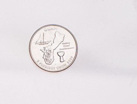 US Dollar coins President series $1 golden colored. The United States Mint honors our nation's presidents. Overhead flat layの写真素材