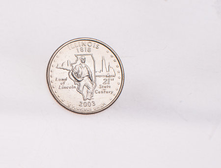 Coins of USA. Commonwealth statue in Harrisburg, Pennsylvania, depicted on the US Pennsylvania quarter (1999).の写真素材