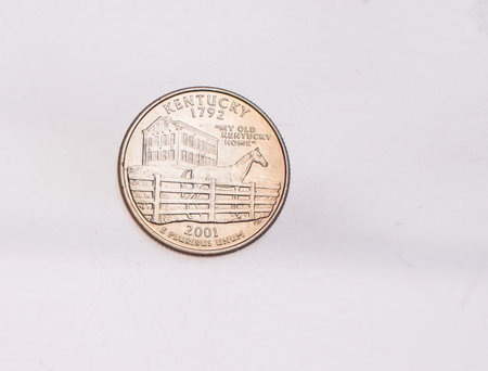 Coins of USA. Commonwealth statue in Harrisburg, Pennsylvania, depicted on the US Pennsylvania quarter (1999).の写真素材