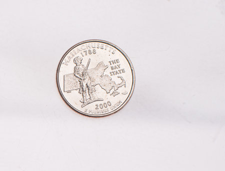 Coins of USA. Commonwealth statue in Harrisburg, Pennsylvania, depicted on the US Pennsylvania quarter (1999).の写真素材