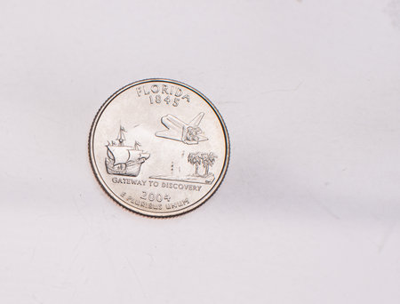 Coins of USA. Commonwealth statue in Harrisburg, Pennsylvania, depicted on the US Pennsylvania quarter (1999).の写真素材