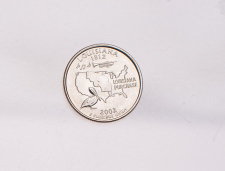 Coins of USA. Commonwealth statue in Harrisburg, Pennsylvania, depicted on the US Pennsylvania quarter (1999).の写真素材