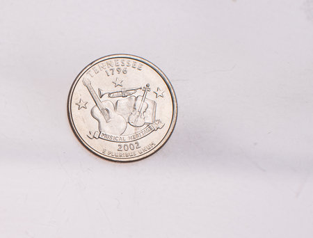 Coins of USA. Commonwealth statue in Harrisburg, Pennsylvania, depicted on the US Pennsylvania quarter (1999).の写真素材