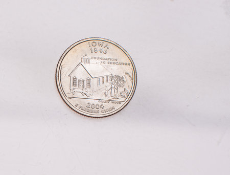 Coins of USA. Commonwealth statue in Harrisburg, Pennsylvania, depicted on the US Pennsylvania quarter (1999).の写真素材