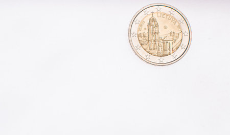 2 Euro coin reverse close-up. new coin.の写真素材