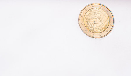 2 Euro coin reverse close-up. new coin.の写真素材