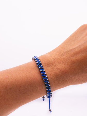 Blue Kyanite stone bracelet isolated on white backgroundの写真素材