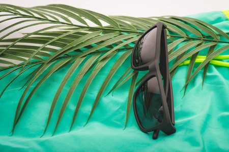 Vintage sunglasses with black plastic frame on white backgroundの写真素材