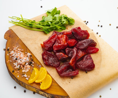 Peeled sun-creamfish with delicious caviar lies on a white plateの写真素材