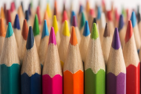 Assortment of Colored drawing pencils in a variety of colors macroの写真素材